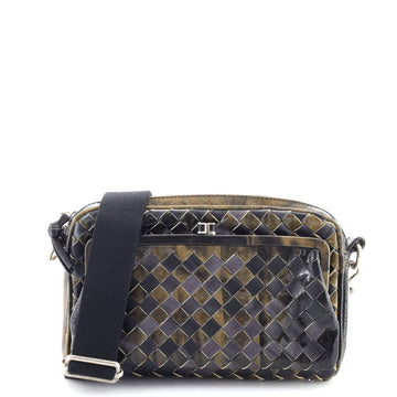 Bottega Veneta Front Pocket Zip Crossbody Bag Patent Intrecciato Nappa Small