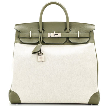 Hermes HAC Birkin Bag Toile and Green Clemence with Palladium Hardware 40
