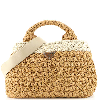 Prada Convertible Open Tote Woven Raffia Small