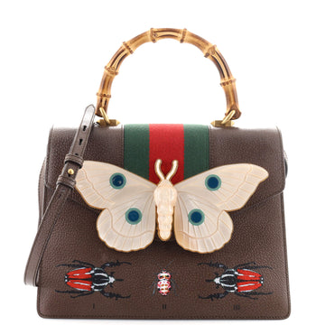 Gucci Web Falena Moth Top Handle Bag Printed Leather Medium