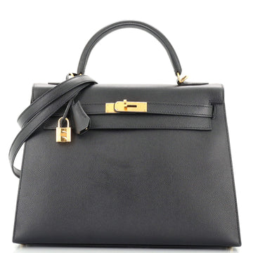 Hermes Kelly Handbag Black Epsom with Gold Hardware 32