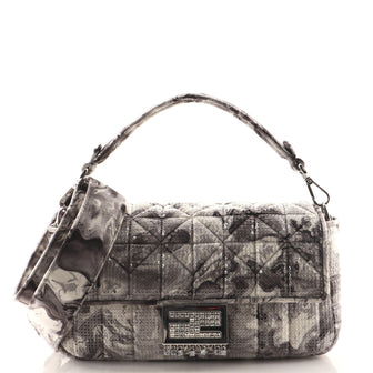 Fendi Baguette NM Bag Limited Edition Sequin Quilted Velvet with Crystal Embellished Metal Medium