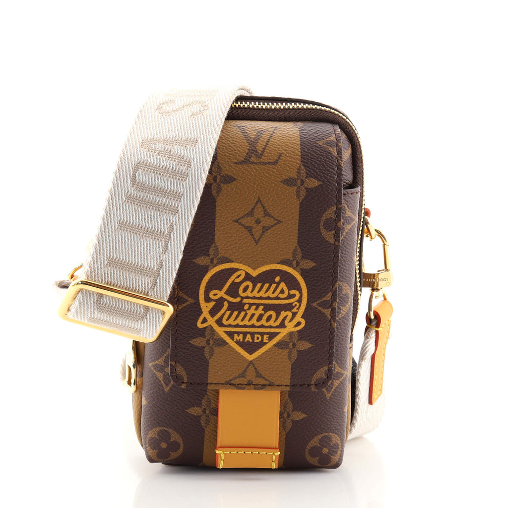Louis Vuitton Nigo Flap Double Phone Pouch Limited Edition Stripes Monogram  Canvas Brown 15134818