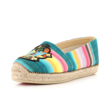 Christian Louboutin Women's Lougalia Cario Loubi Flat Espadrilles Printed Canvas with Applique