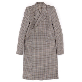 Balenciaga Men's Double Breasted Long Coat Plaid Cotton