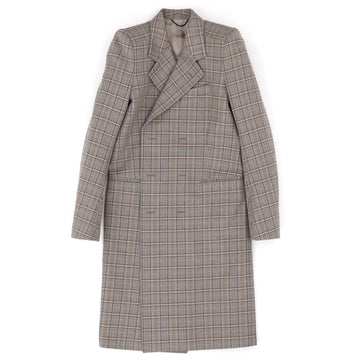 Balenciaga Men's Double Breasted Long Coat Plaid Cotton