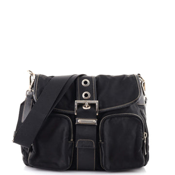 Prada Double Pocket Buckle Flap Bag Tessuto and Leather Medium