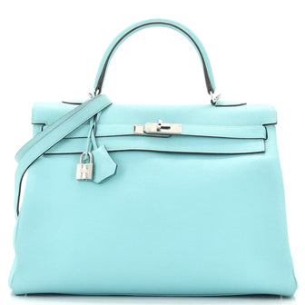 Hermes Kelly Handbag Blue Togo with Palladium Hardware 35