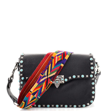 Valentino Rolling Rockstud Crossbody Bag Leather with Cabochons Medium