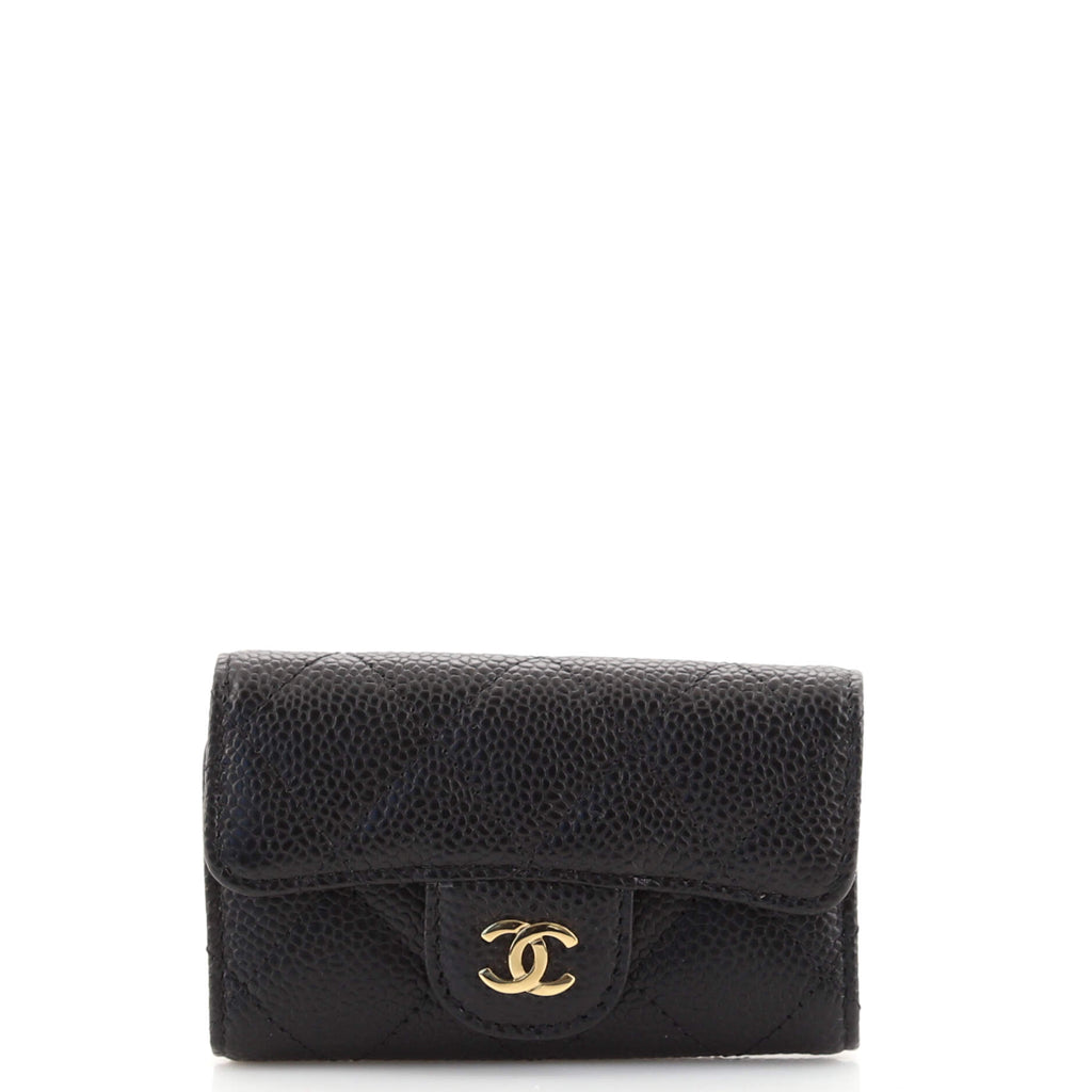CHANEL VINTAGE BLACK COLOR LAMBSKIN CHECKED GHW KEY HOLDER (727xxxx), WITH  BOX, NO CARD