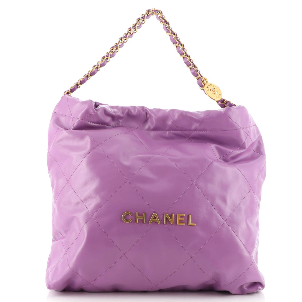 FWRD Renew Chanel Quilted Shiny Calfskin 22 Hobo Bag in Caramel