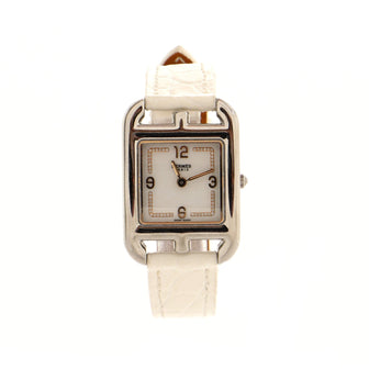 Hermes Cape Cod Quartz Watch Stainless Steel and Alligator with Pave Diamond Markers 23