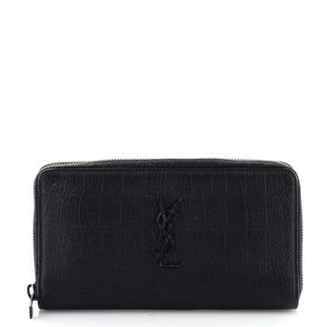 Saint Laurent Classic Monogram Zip Around Wallet Crocodile Embossed Leather