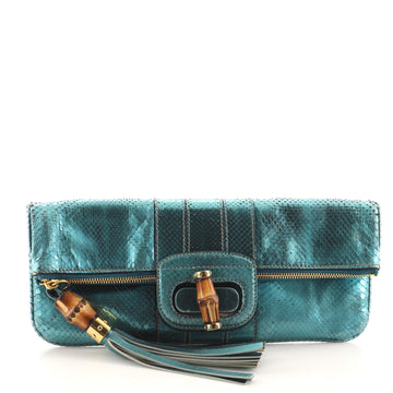 Gucci Lucy Fold-Over Bamboo Clutch Python Medium