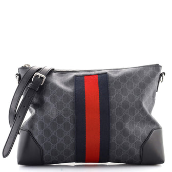 Gucci Web Zip Flat Messenger GG Coated Canvas Medium