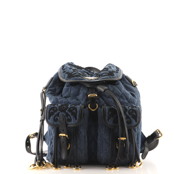Prada Corsaire Backpack Embroidered Quilted Denim Medium