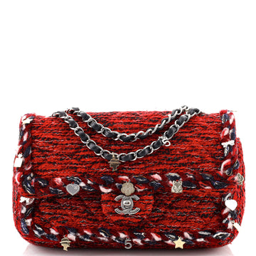 Chanel Charms Classic Double Flap Bag Braided Quilted Tweed Medium