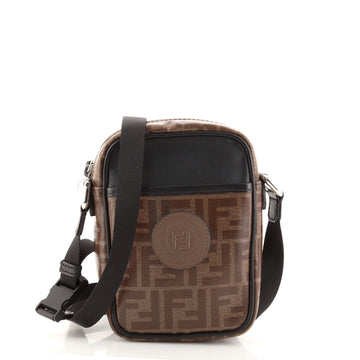 Fendi FF Logo Stamp Zip Crossbody Bag Zucca Coated Canvas Mini