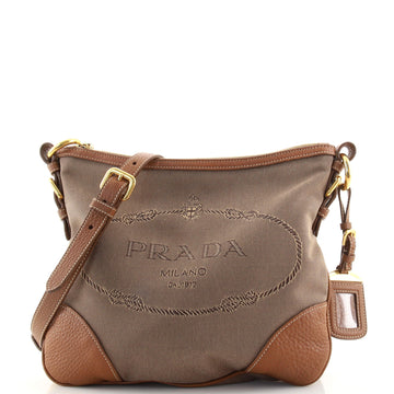 Prada Logo Messenger Bag Canvas with Leather Small