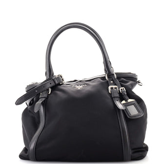 Prada Convertible Belted Satchel Leather and Tessuto Large