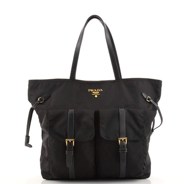 Prada Buckle Pocket Tote Tessuto with Leather