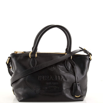 Prada Embossed Logo Convertible Tote Glace Calf Small
