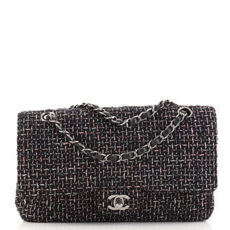 Chanel Vintage Classic Double Flap Bag Quilted Tweed Medium