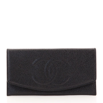 Chanel Vintage Timeless Round Flap Wallet Caviar Long