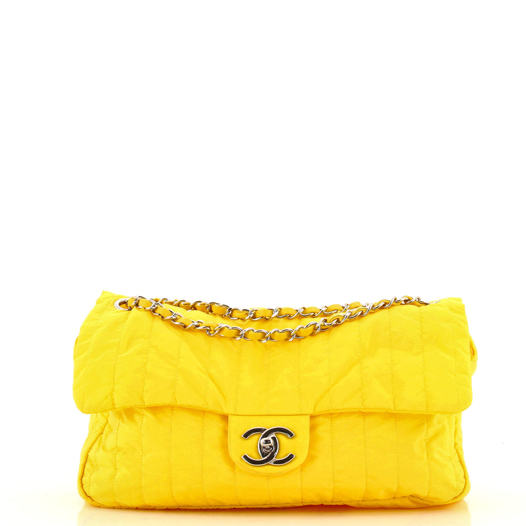 Chanel Soft Shell Flap Bag Vertical Quilted Nylon Jumbo Yellow 15162730