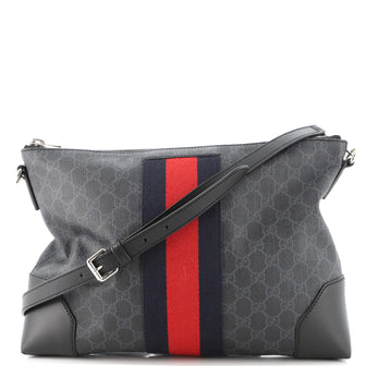 Gucci Web Zip Flat Messenger GG Coated Canvas Medium