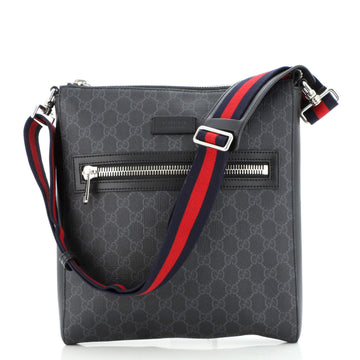 Gucci Web Strap Front Zip Messenger Bag GG Coated Canvas Medium