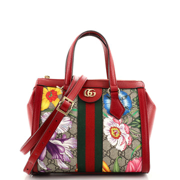 Gucci Ophidia Top Handle Tote Flora GG Coated Canvas Small