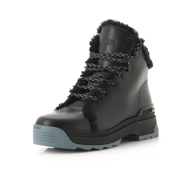 Fendi Women's T-Rex Lace Up Short Snow Boots Leather with Shearling