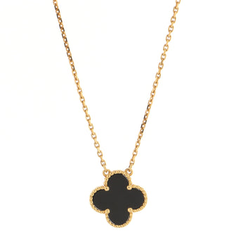 Van Cleef & Arpels Vintage Alhambra Pendant Necklace 18K Yellow Gold and Onyx