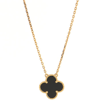 Van Cleef & Arpels Vintage Alhambra Pendant Necklace 18K Yellow Gold and Onyx