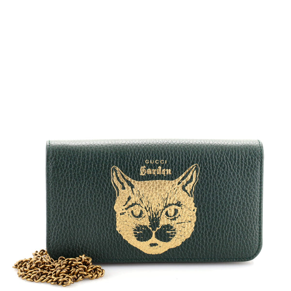 Gucci Garden Chain Flap Bag Printed Leather Mini Green 15162797
