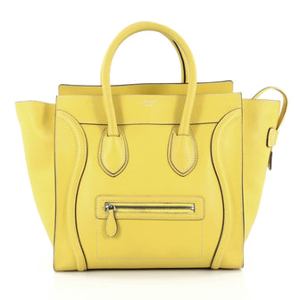 Celine Luggage Handbag Grainy Leather Mini Yellow