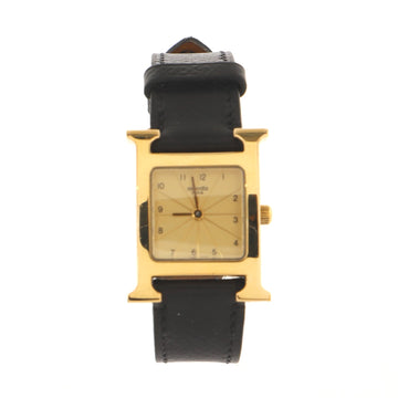 Hermes Heure H Quartz Watch Plated Metal and Leather 21