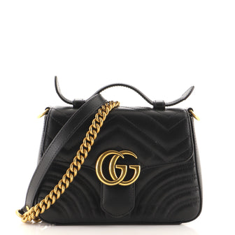 Gucci GG Marmont Top Handle Flap Bag Matelasse Leather Mini