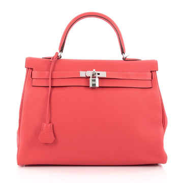 Hermes Kelly Handbag Red Togo with Palladium Hardware 35 Red