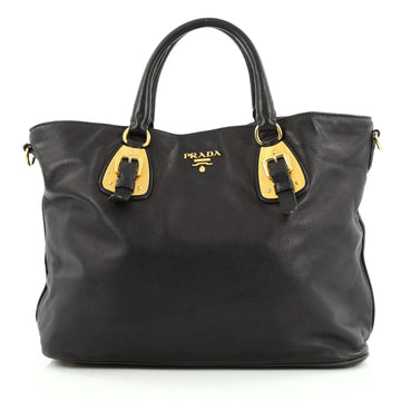 Prada Convertible Belted Satchel Soft Calfskin Large Black