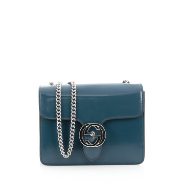 Gucci Interlocking Shoulder Bag Patent Small Blue