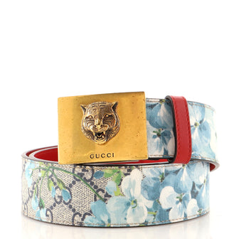 Gucci Animalier Plaque Belt Blooms Print GG Coated Canvas Wide