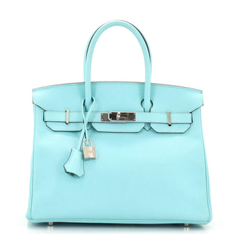 Hermes Birkin Handbag Blue Epsom with Palladium Hardware 30