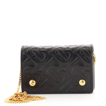 Burberry Chain Card Case Monogram Embossed Leather