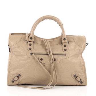 Balenciaga City Classic Studs Handbag Leather Medium Neutral