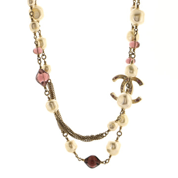 Chanel CC Long Necklace Crystal Embellished Metal and Faux Pearls with Beads