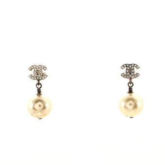 Chanel CC Drop Earrings Metal with Crystals and Faux Pearls