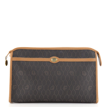 Christian Dior Vintage Honeycomb Zip Pouch Coated Canvas Medium