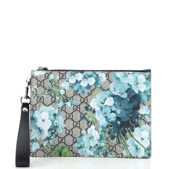 Gucci Wristlet Zip Pouch (Outlet) Blooms Print GG Coated Canvas Small